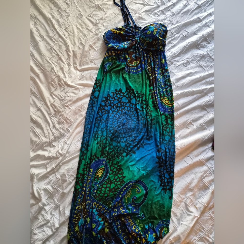 AMO One Shoulder Dress in Green and Blue